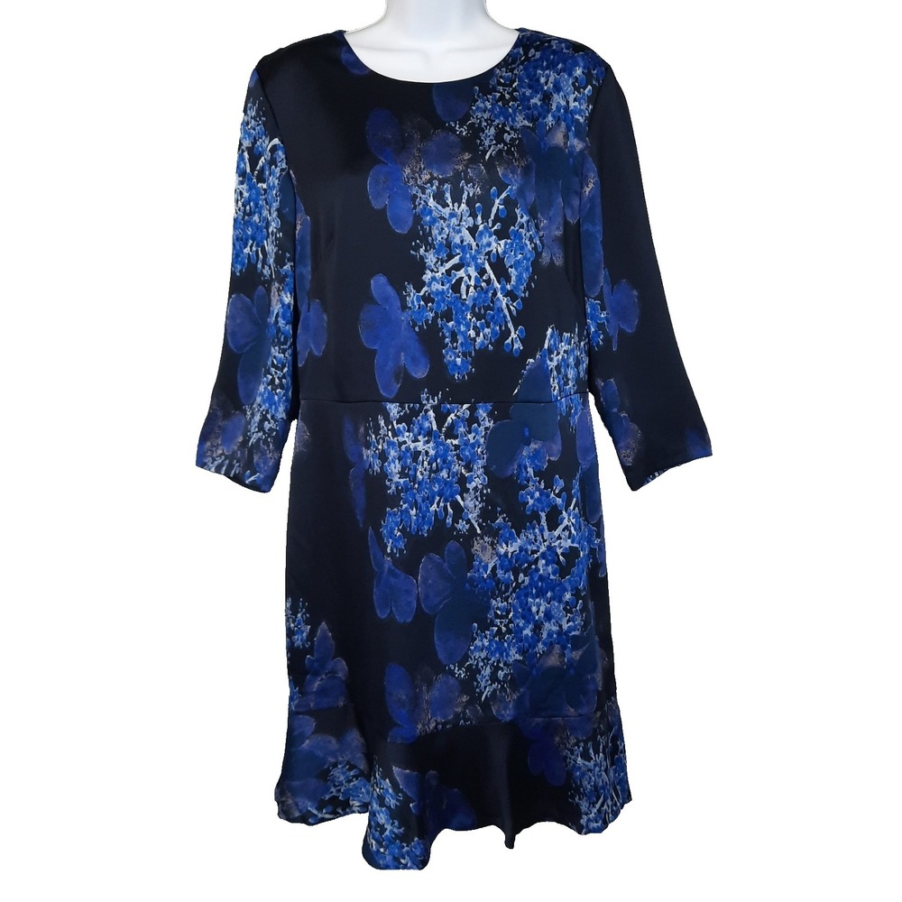 Banana Republic Dress Womens 10 Blue Watercolor Floral Ruffle Hem Career Office - Picture 15 of 15